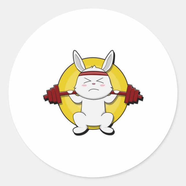 Sticker Rond Rabbit à Bodybuilding avec Barbell (Devant)