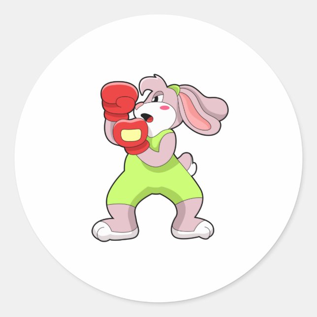 Sticker Rond Rabbit à la boxe avec gants de boxe (Devant)