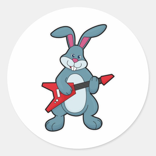 Sticker Rond Rabbit à la musique avec guitare (Devant)