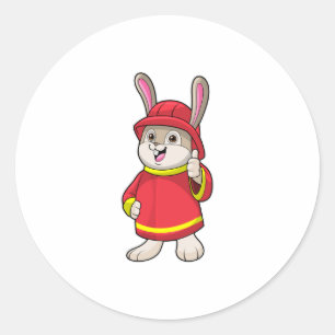 Sticker Rond Rabbit as Firefighter with Helmet