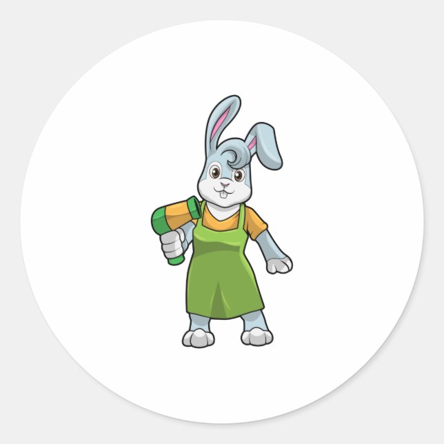 Sticker Rond Rabbit comme coiffeur avec sèche-cheveux (Devant)