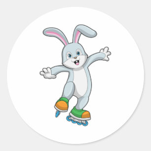 Sticker Rond Rabbit comme patineur avec patins en ligne