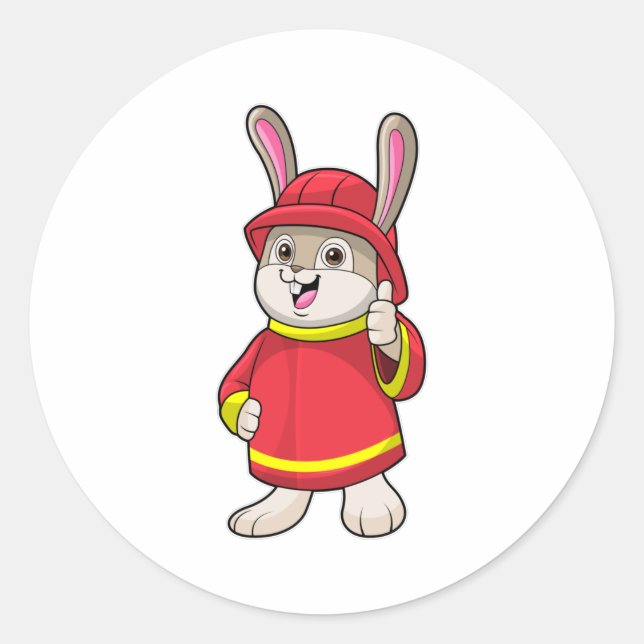 Sticker Rond Rabbit comme pompier avec casque (Devant)