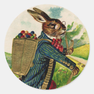 Sticker Rond Rabbit de Pâques Victorien avec tuyau