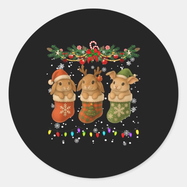 Sticker Rond Rabbit In Christmas Socks Lights Rabbit Xmas  (Devant)