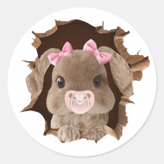 Sticker Rond Rabbit with pacifier