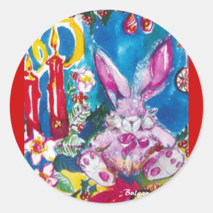 STICKER ROND RABIT ROSE, BOUTEILLES DE NOËL ET BALEINES