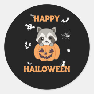 Sticker Rond Raccin En Citrouille Sweet Raccoon Halloween heure