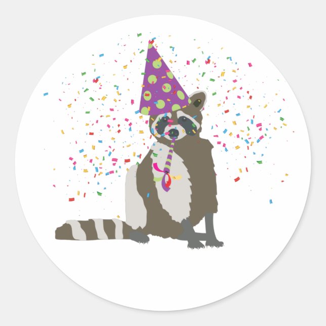 Sticker Rond Raccoon - Animaux ayant une fête (Devant)