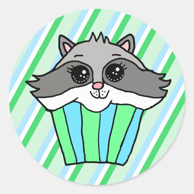 Sticker Rond Raccoon Anniversaire Cupcake (Devant)
