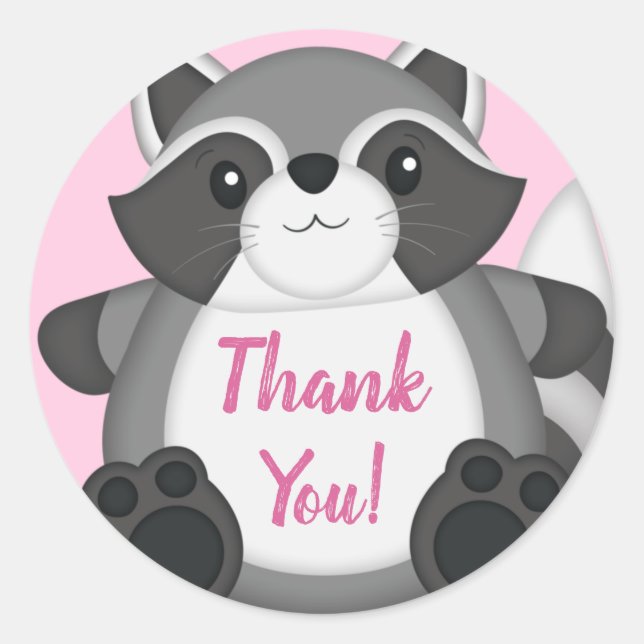 Sticker Rond Raccoon Baby shower rose (Devant)
