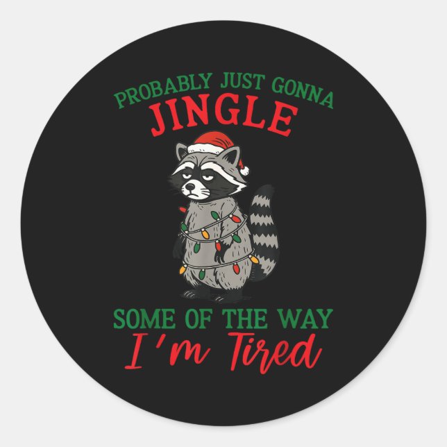 Sticker Rond Raccoon Christmas Lights Pajama Holiday Santa Hat  (Devant)