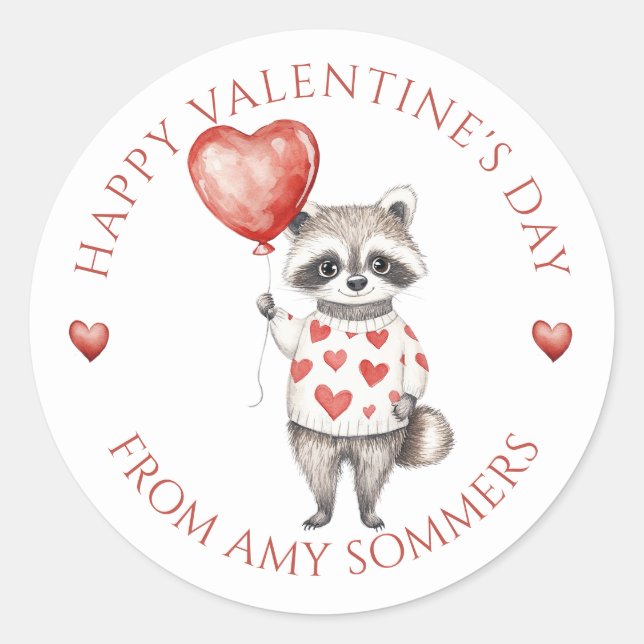 Sticker Rond Raccoon d'aquarelle Heureuse Sainte-Valentin pour  (Devant)