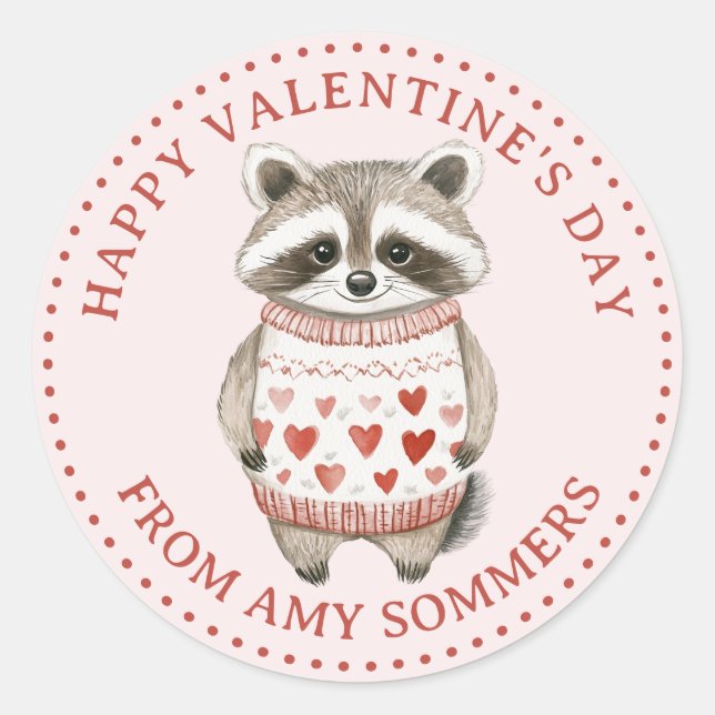 Sticker Rond Raccoon d'aquarelle Heureuse Sainte-Valentin pour  (Devant)