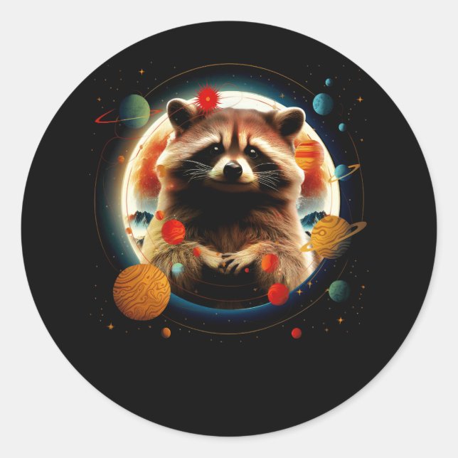 Sticker Rond Raccoon du Cosmos Galaxy Planet Astronomie Sola (Devant)