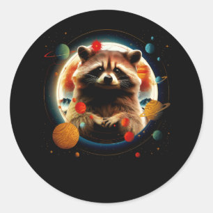 Sticker Rond Raccoon du Cosmos Galaxy Planet Astronomie Sola