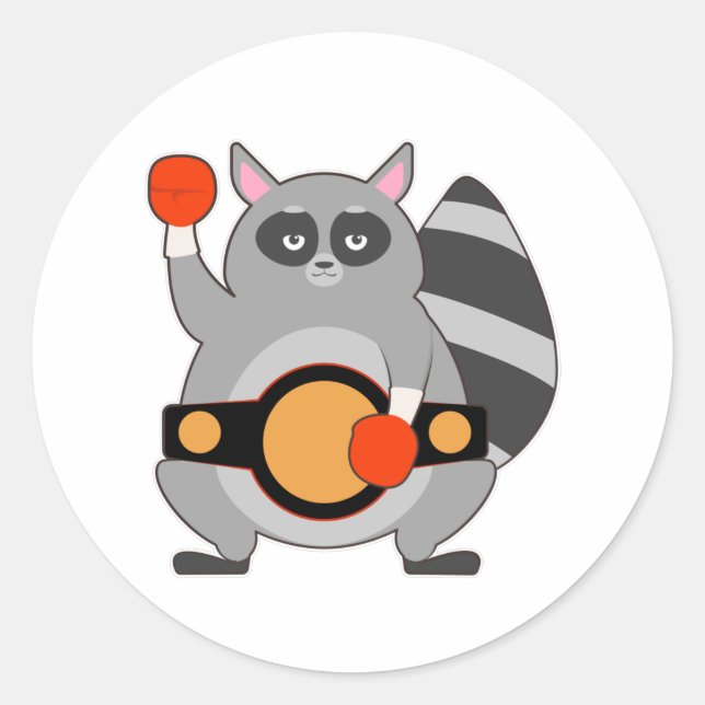 Sticker Rond Raccoon en champion de boxe avec ceinture (Devant)