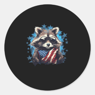 Sticker Rond Raccoon fièrement US Drapeau Drapeau Panda Lover