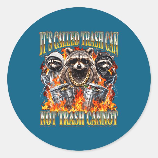 Sticker Rond Raccoon It's Called Trash Can Not Trash Cannot Fun (Devant)