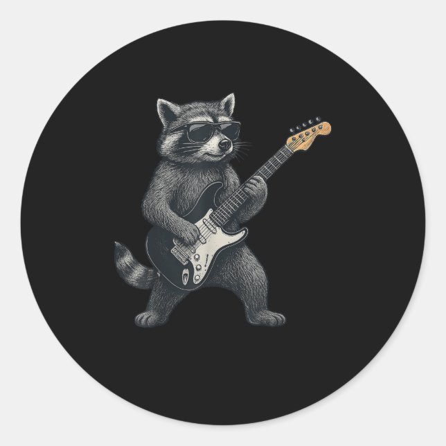 Sticker Rond Raccoon Jouer Guitare Rock Et Roll Cadeaux Hommes  (Devant)