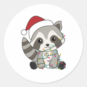 Sticker Rond Raccoon Noël Neige hiver Raccoon