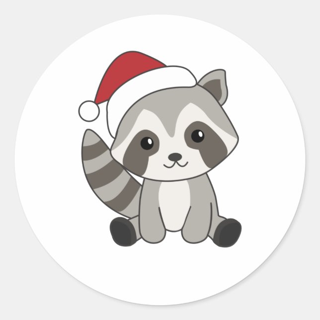 Sticker Rond Raccoon Noël Neige hiver Raccoon (Devant)
