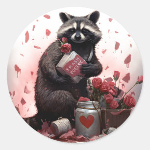Sticker Rond Raccoon ordures poésie Valentines jour
