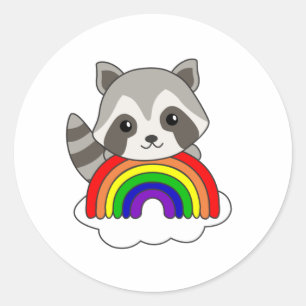 Sticker Rond Raccoon Rainbow Sweet Animaux Raccoon coloré