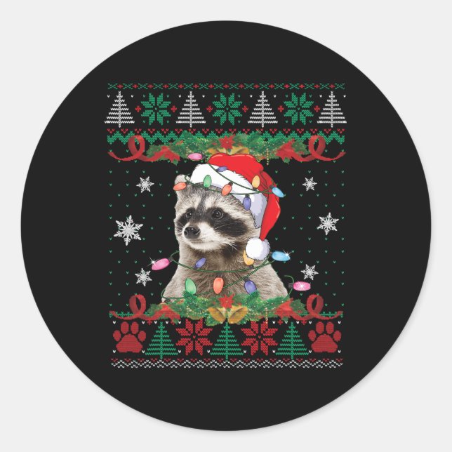 Sticker Rond Raccoon Santa Hat Noël Vilain Sweater Animaux L (Devant)