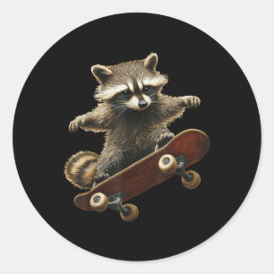 Sticker Rond Raccoon Skateboard Skateboard Funny Graphisme