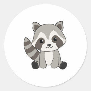 Sticker Rond Raccoon Sweet Animaux Pour Enfants Funny Raccoons