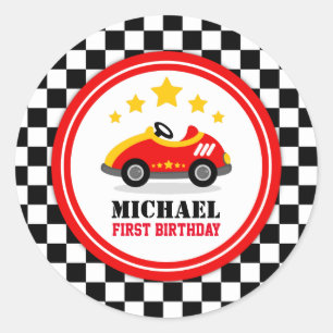 Sticker Rond Race Car fête d'anniversaire
