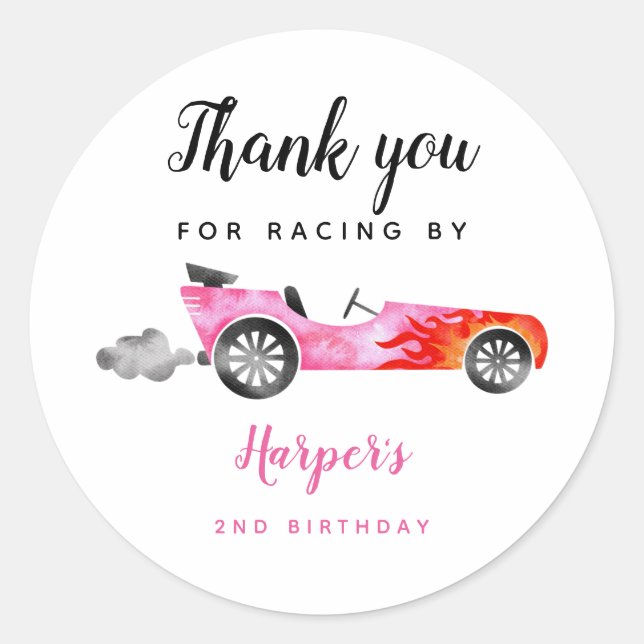 Sticker Rond Race Car Girl Fête d'anniversaire (Devant)