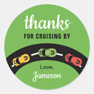 Sticker Rond Race Track Boys 4th Birthday Green