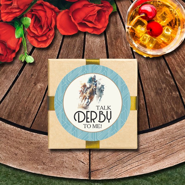 Sticker Rond Racehores et Jockeys Derby (Talk Derby to Me racehorses and jockeys turquoise round stickers 3" (1-1/2" available))