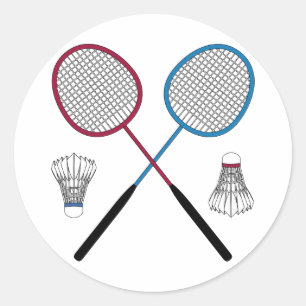 Sticker Rond Rackets de Badminton Birdies Shuttlecocks