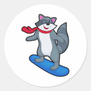 Sticker Rond Racon en Snowboard avec Snowboard & Scarf