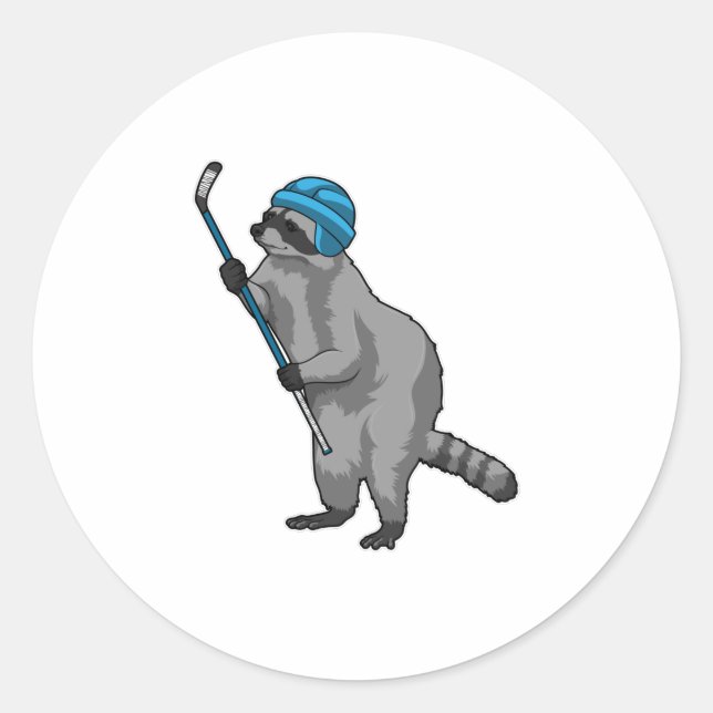 Sticker Rond Racoon au hockey sur glace avec bâton de hockey su (Devant)