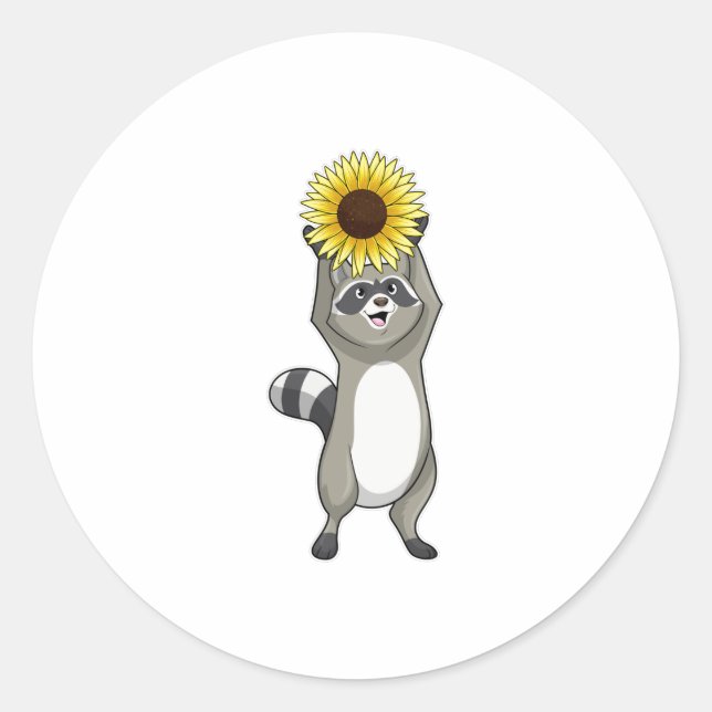Sticker Rond Racoon avec tournesol (Devant)