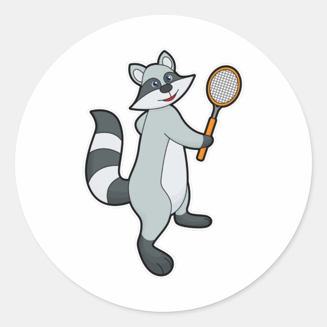 Sticker Rond Racoon comme joueur de tennis avec raquette de ten (Devant)