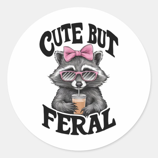 Sticker Rond Racoon Mignonne Mais Feral Avec Lunettes De Soleil (Devant)