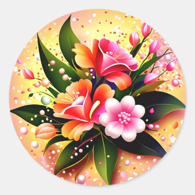 Sticker Rond Radiant Floral Bouquet Glow (Devant)