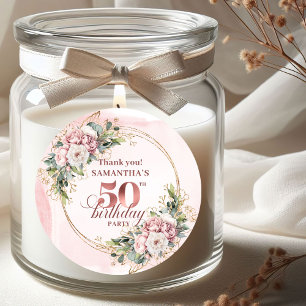 Sticker Rond Radiant Rose Gold Greenery 50e Anniversaire Merci
