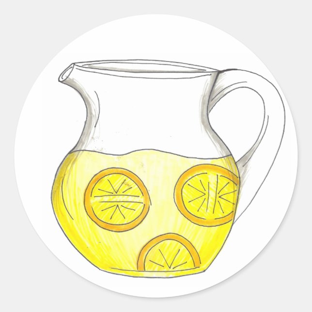 Sticker Rond Rafraîchir Lemonade Jaune Citron Ade Pitcher Boire (Devant)