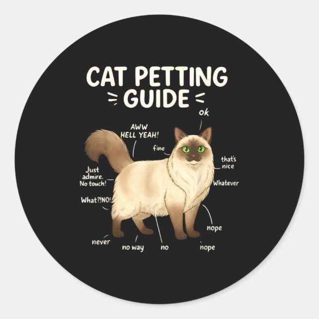 Sticker Rond Ragdoll Cat Petting Guide Funny Cat Lover  (Devant)