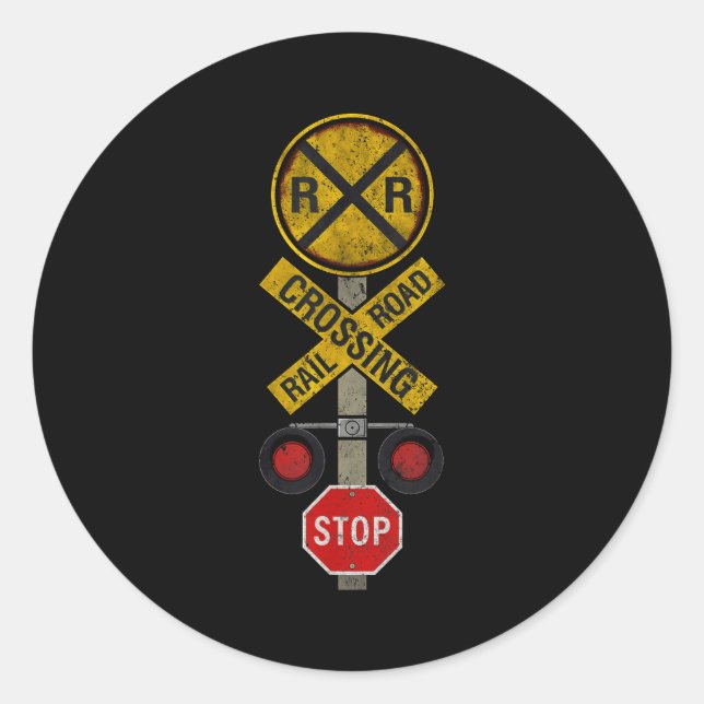 Sticker Rond Railroad Crossing Locomotive Model Train Lover Roa (Devant)