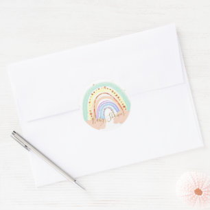Sticker Rond Rainbow and stars baby shower rock round stick