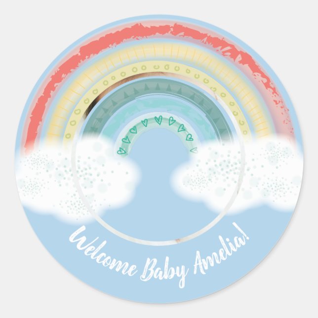 Sticker Rond Rainbow Baby shower Blue Boy (Devant)