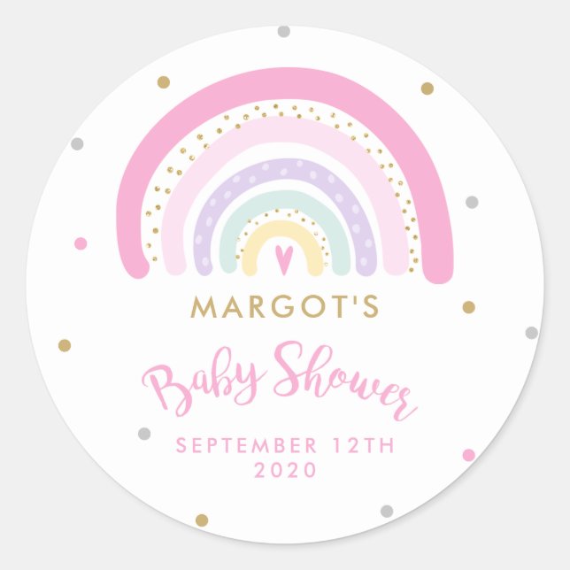 Sticker Rond Rainbow Baby shower Pastel (Devant)