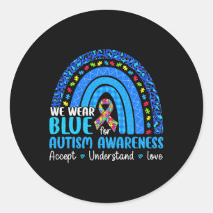 Sticker Rond Rainbow Be Kind Trendy Tee We Wear Blue For Autism